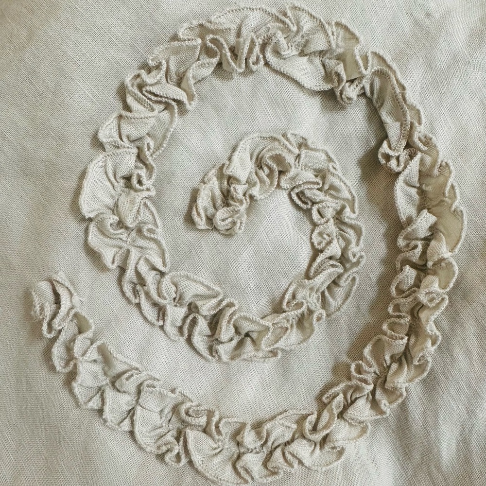 ZOE D Skirt Oatmeal Lightweight Linen Cotton Ruffled Rosettes Lined EUC Sz 10